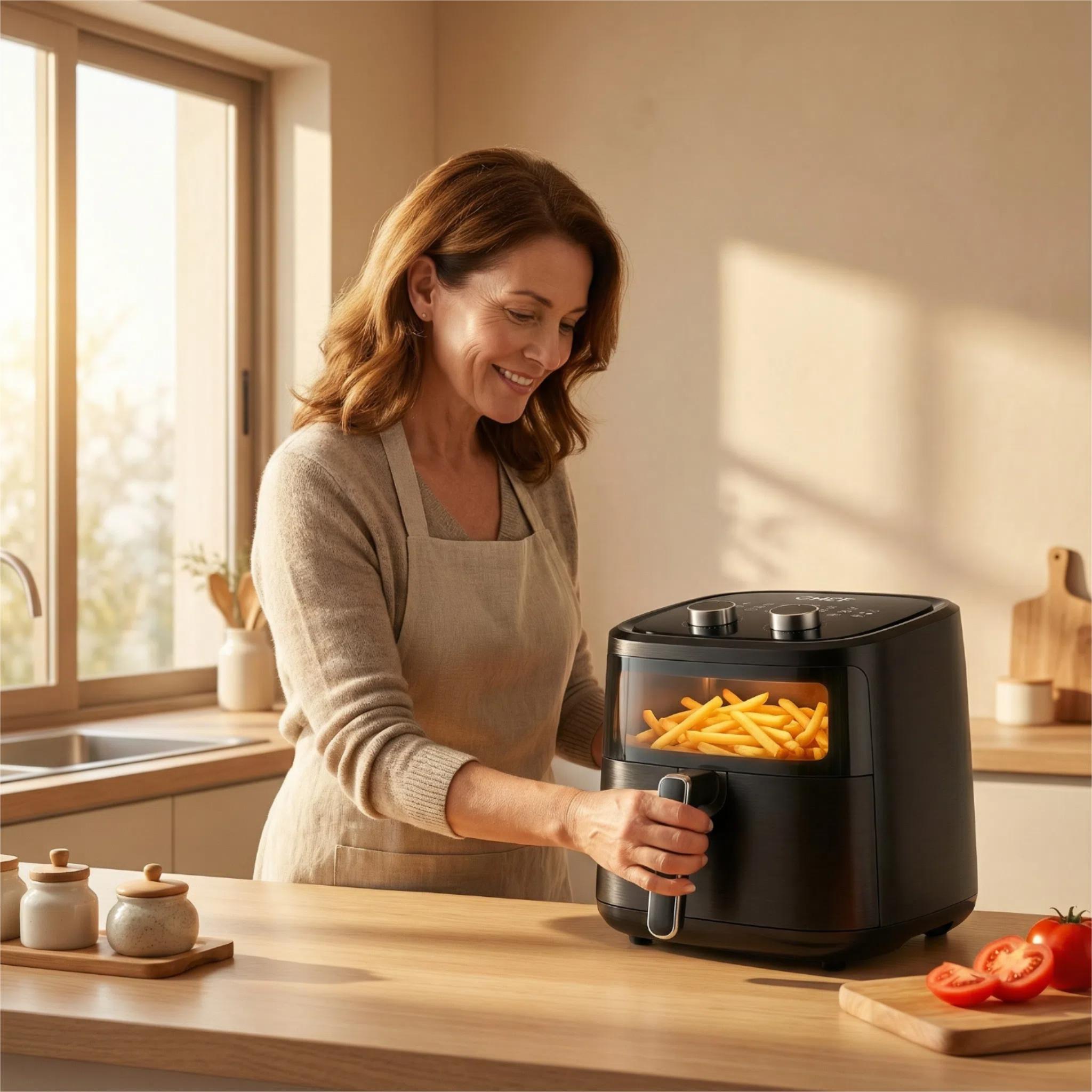 Freidora de Aire 6L con Ventana Transparente, Cocina Saludable sin Aceite, Selector de Rueda,