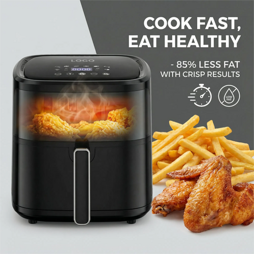 Freidora de Aire 6L sin Aceite con Ventana Transparente y Pantalla Táctil Digital Garantía de 1 Año Ideal para Cocinar Saludable