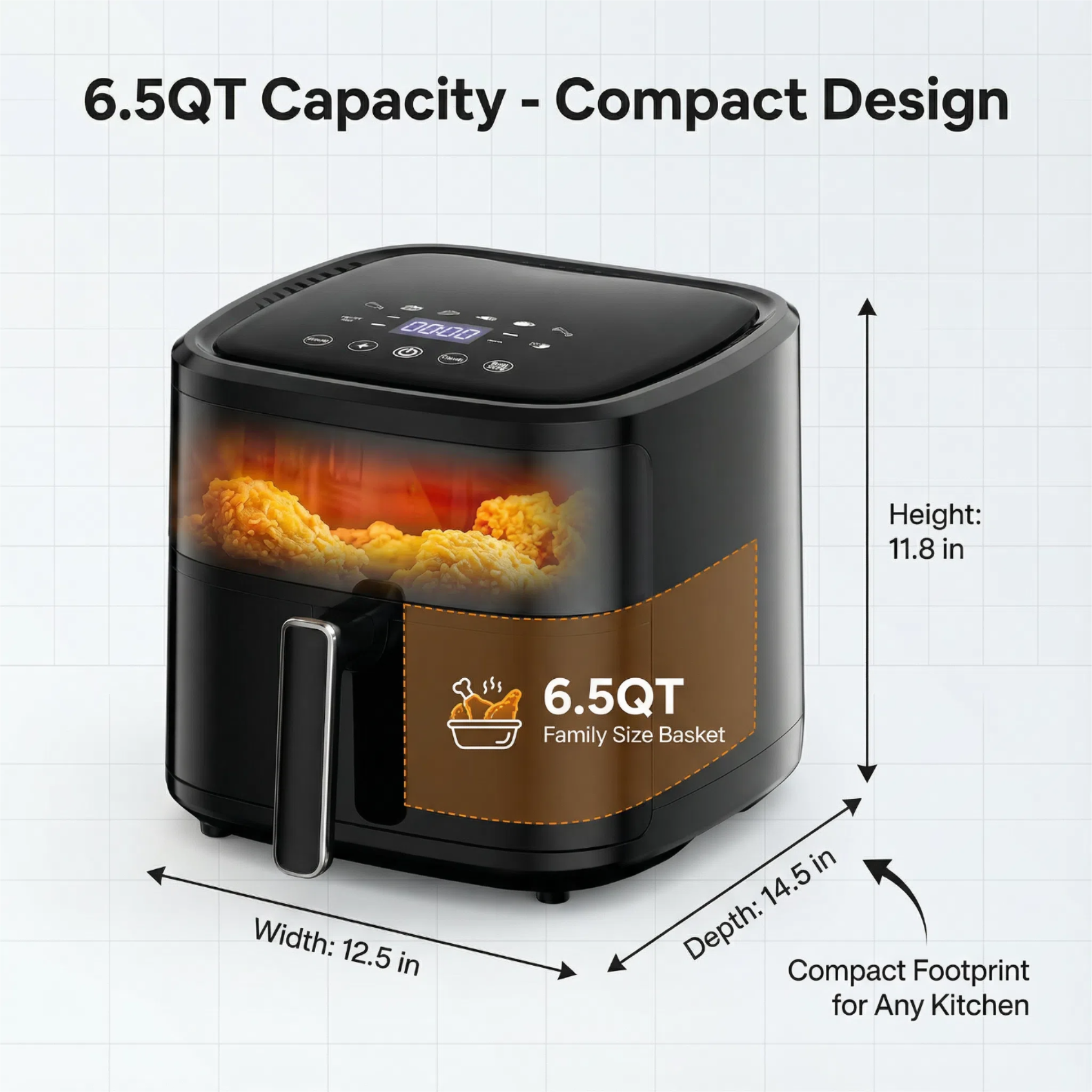 Freidora de Aire 4L con Control Preciso NTC – 1200W, 8 Programas, Sin Aceite