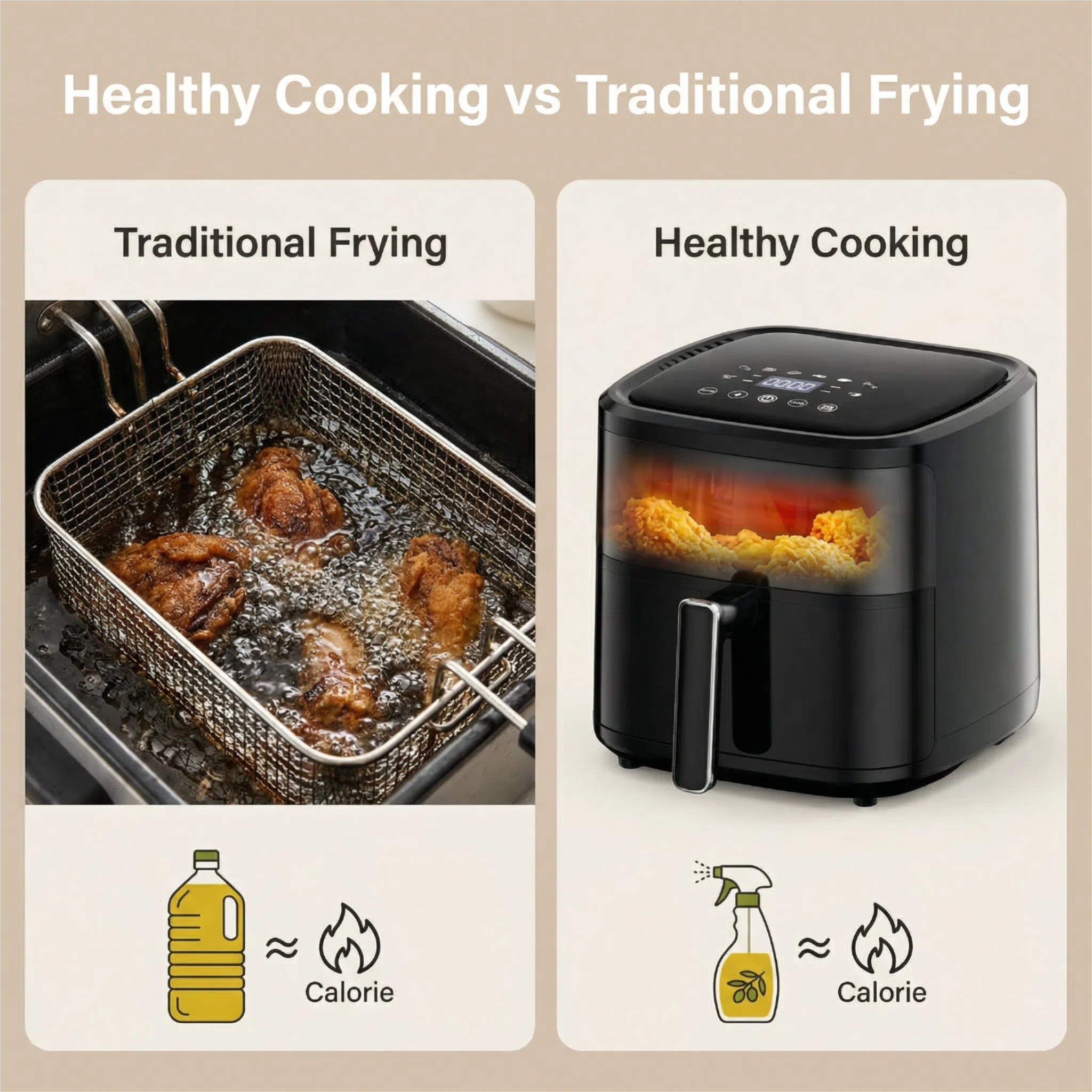 Freidora de Aire 6L sin Aceite con Ventana Transparente y Pantalla Táctil Digital Garantía de 1 Año Ideal para Cocinar Saludable