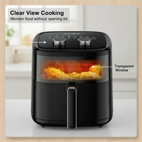 Freidora de Aire 6L con Ventana Transparente, Cocina Saludable sin Aceite, Selector de Rueda,